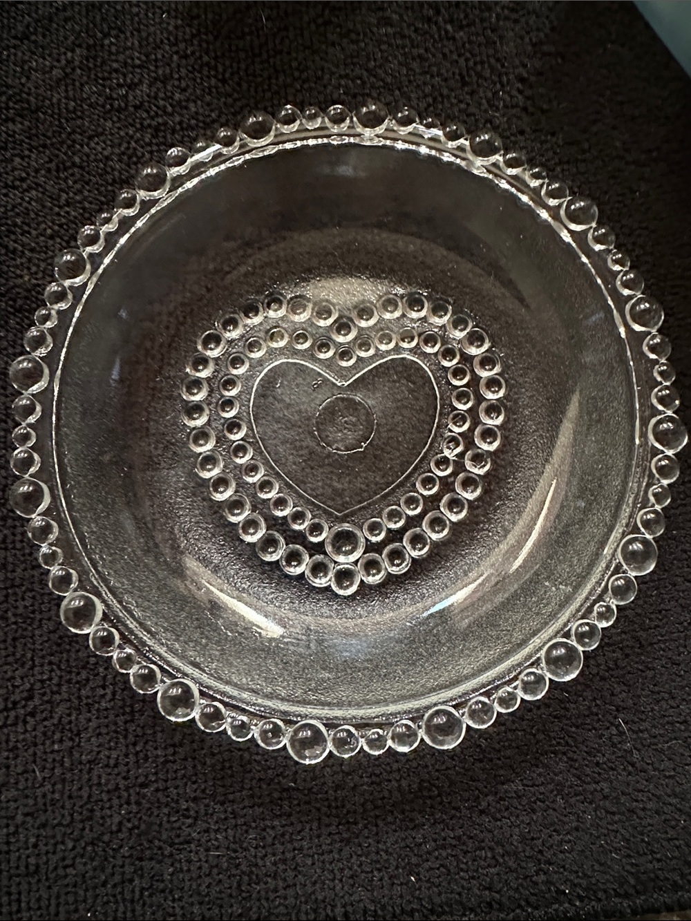 Vintage Clear Hobnail Heart-Embellished Glass Trinket Dish - Home Art